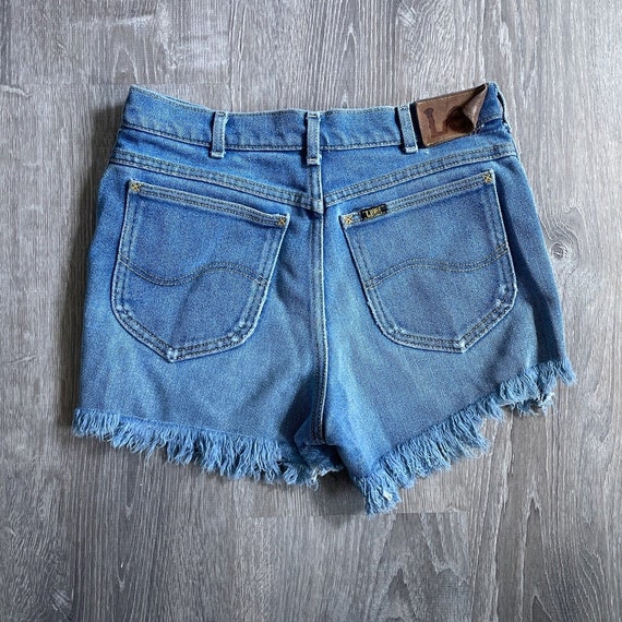 LEE Blue Denim Jean Shorts - Vintage 70's Faded d… - image 2