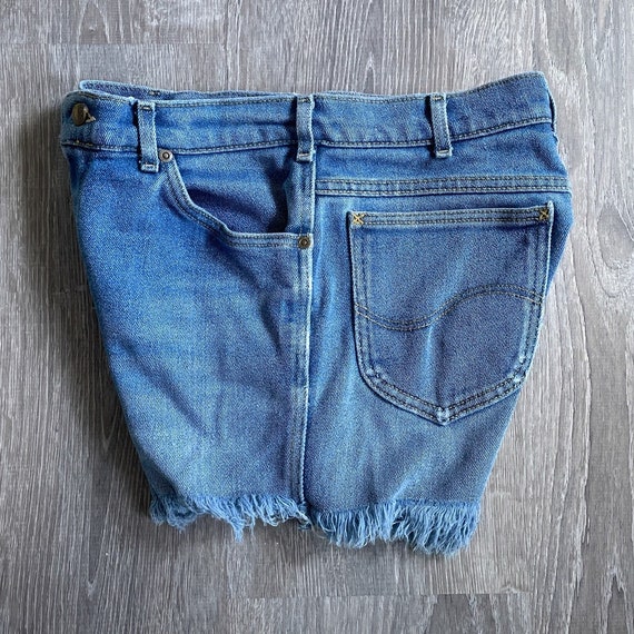 LEE Blue Denim Jean Shorts - Vintage 70's Faded d… - image 4