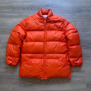 Vintage 70&#39;s Safety Orange Down Puffer Jacket Hirsch Weis White Stag Zip Up XL