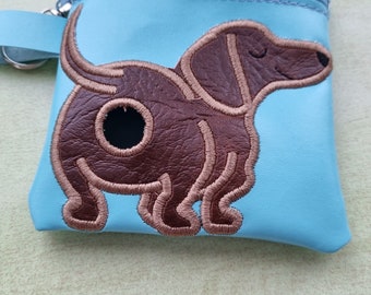 dachshund, poo bag holder, dispenser, puppy, dog, faux leather, pets