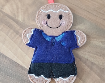 gingerbread man, girl guide, youth leader, felt decoration, christmas decoration, gift, brownies