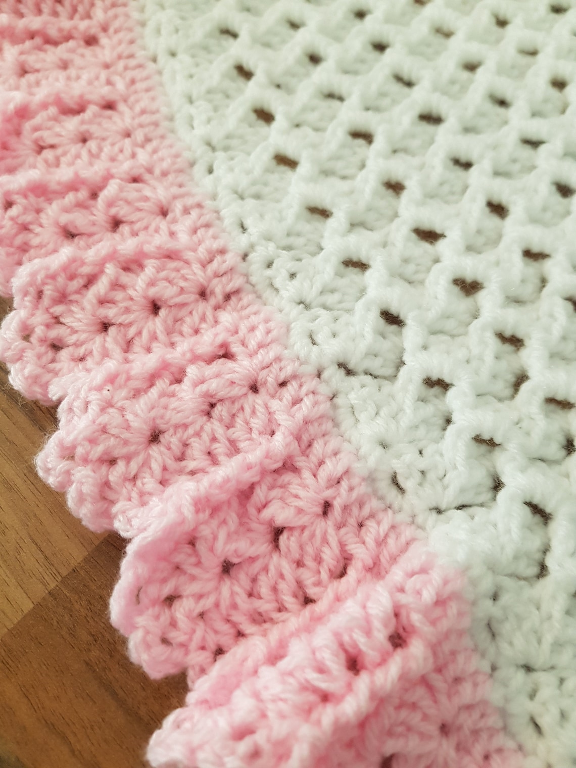 Pink and White Crystal Waves Crochet Baby Blanket Baby Etsy