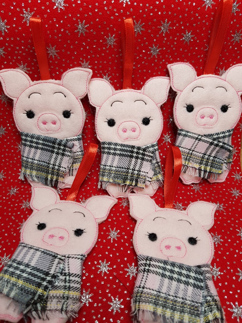 Quirky pigs in blanket christmas decoration felt pig plaid Etsy