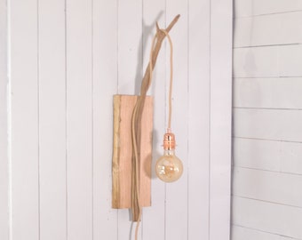 Wall lighting driftwood, wooden hook for portable lamps