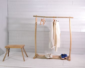 Boho wooden clothes rack, clothes hanger, handmade with hazel and solid hard wood