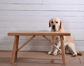 Solid Oak Bench – Handmade Wooden Bench, Oak Legs, chestnut Stretchers – Entryway Bench, Bedroom Bench, Natural Wood Furniture