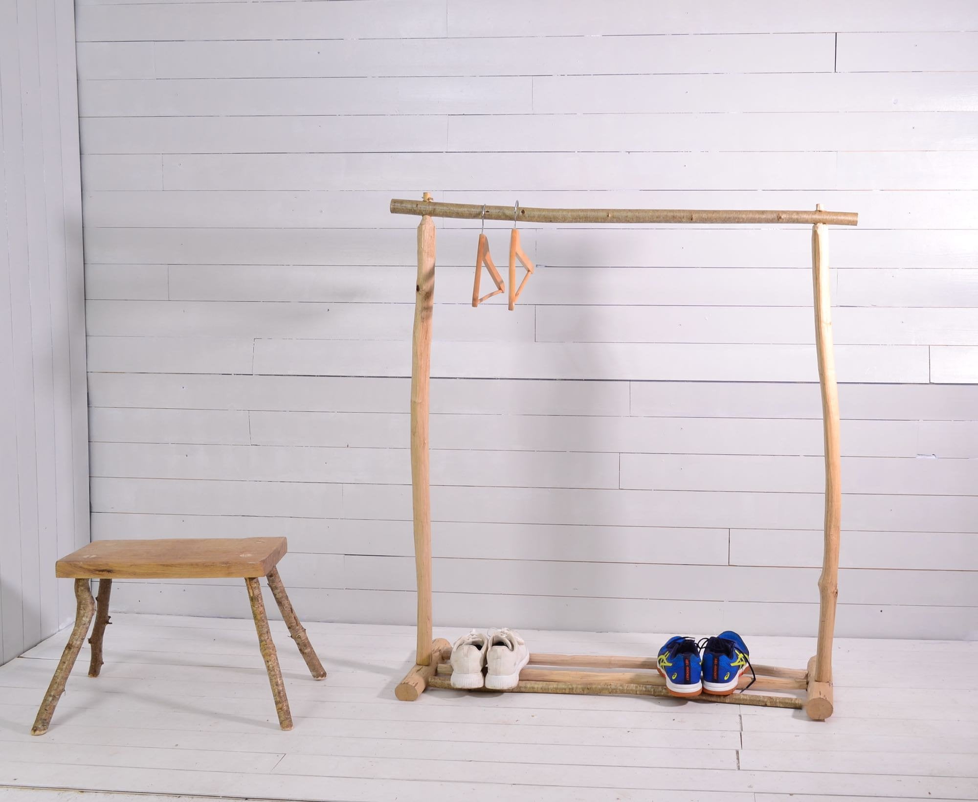 Boho wooden clothing rack, clothes hanger, handmade with hazel and