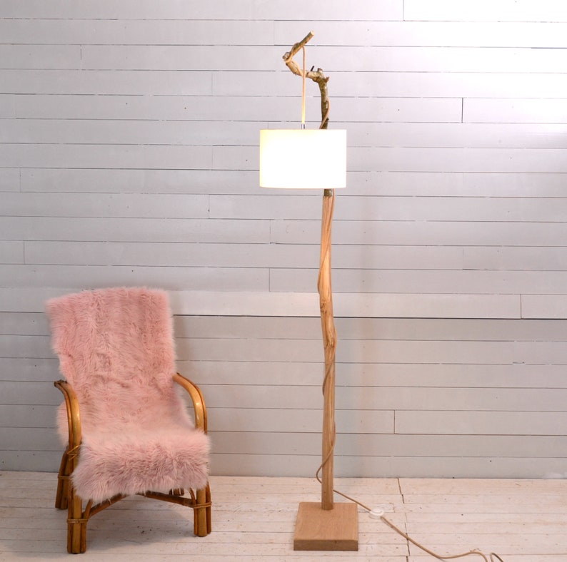 Boho Wooden Floor Lamp With a Hazel Branch Etsy