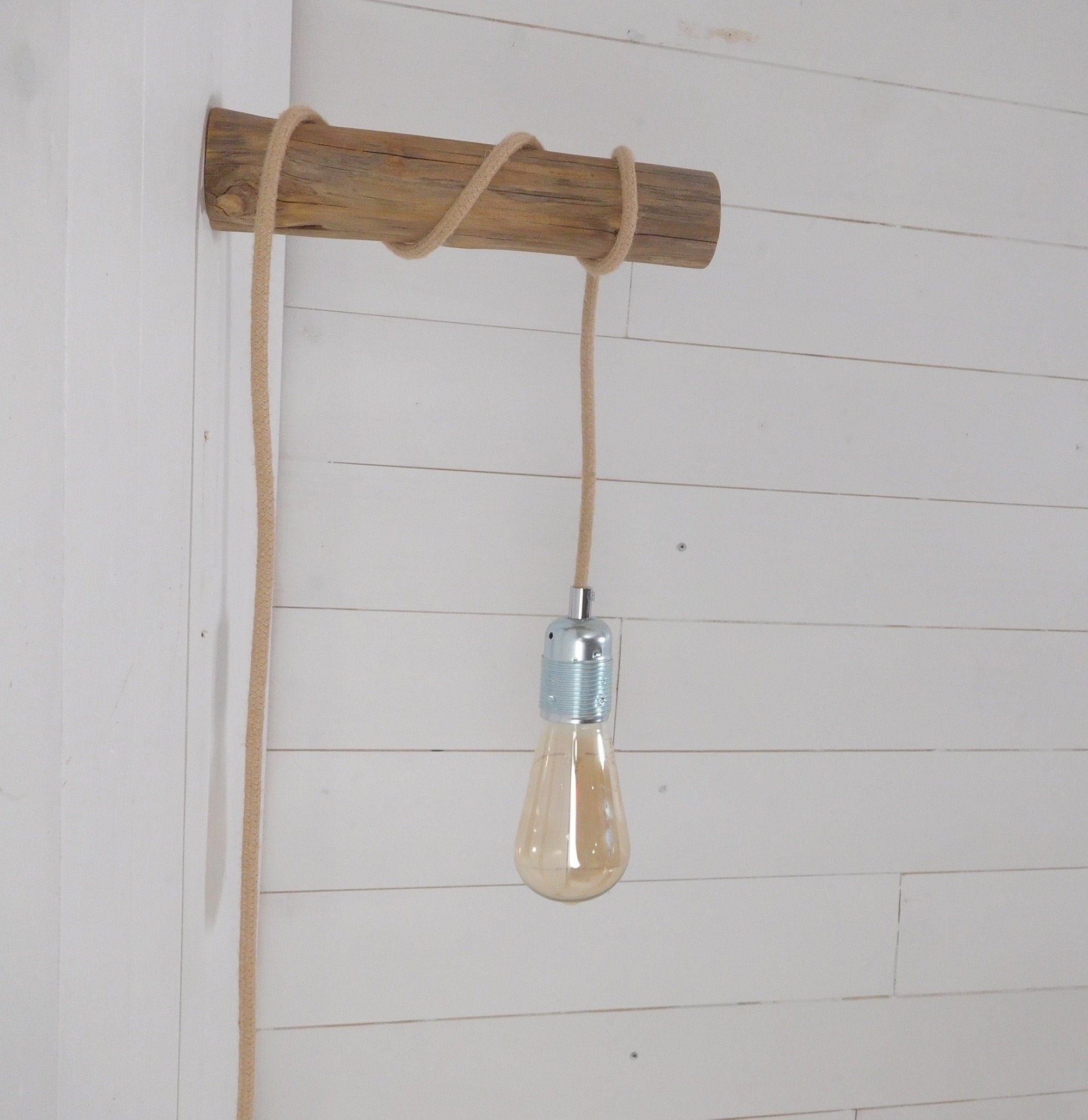 Wooden wall hook with hanging light Etsy