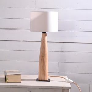Table lamp with a conical shape, wood and steel