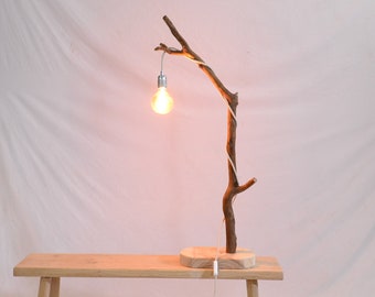 Wood table lamp with a beautiful weathered oak branch