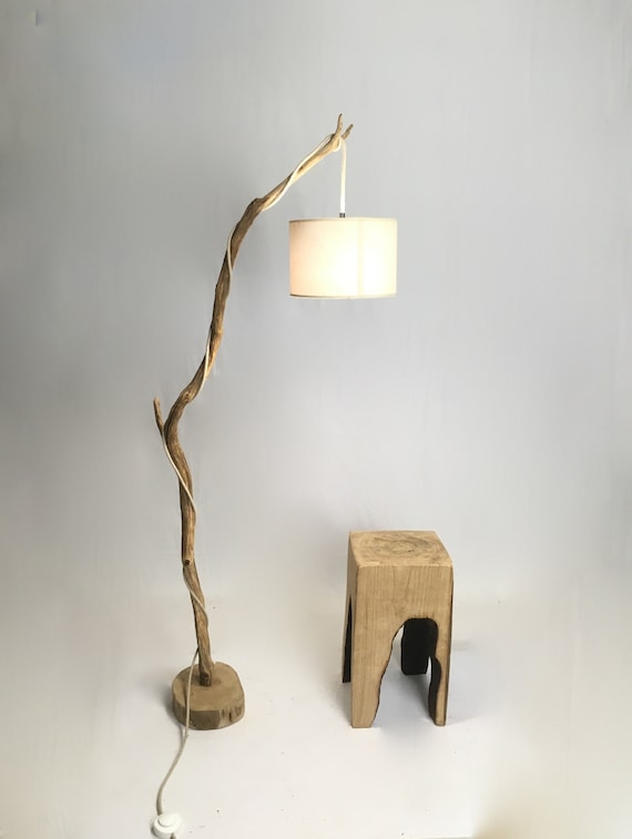 Old Branch Floor Lamp With Lamp Shade And Cloth Cable