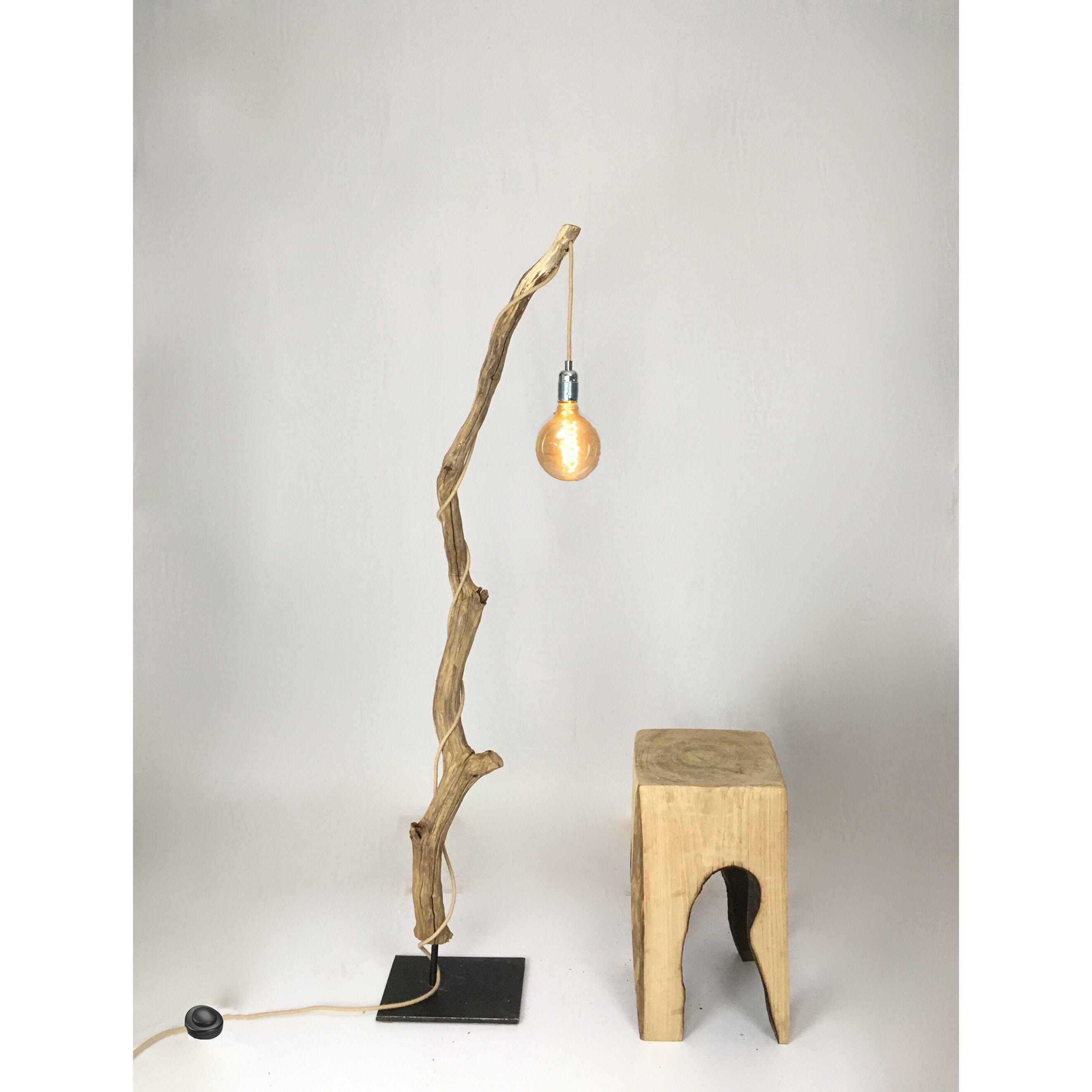 Beautiful Weathered Floor Lamp With Fabric Cable And Vintage Cage