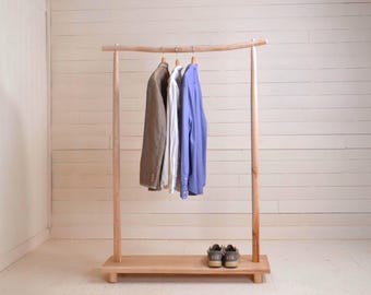 Perchero de entrada de madera natural con estante, perchero minimalista de madera, almacenamiento para la entrada