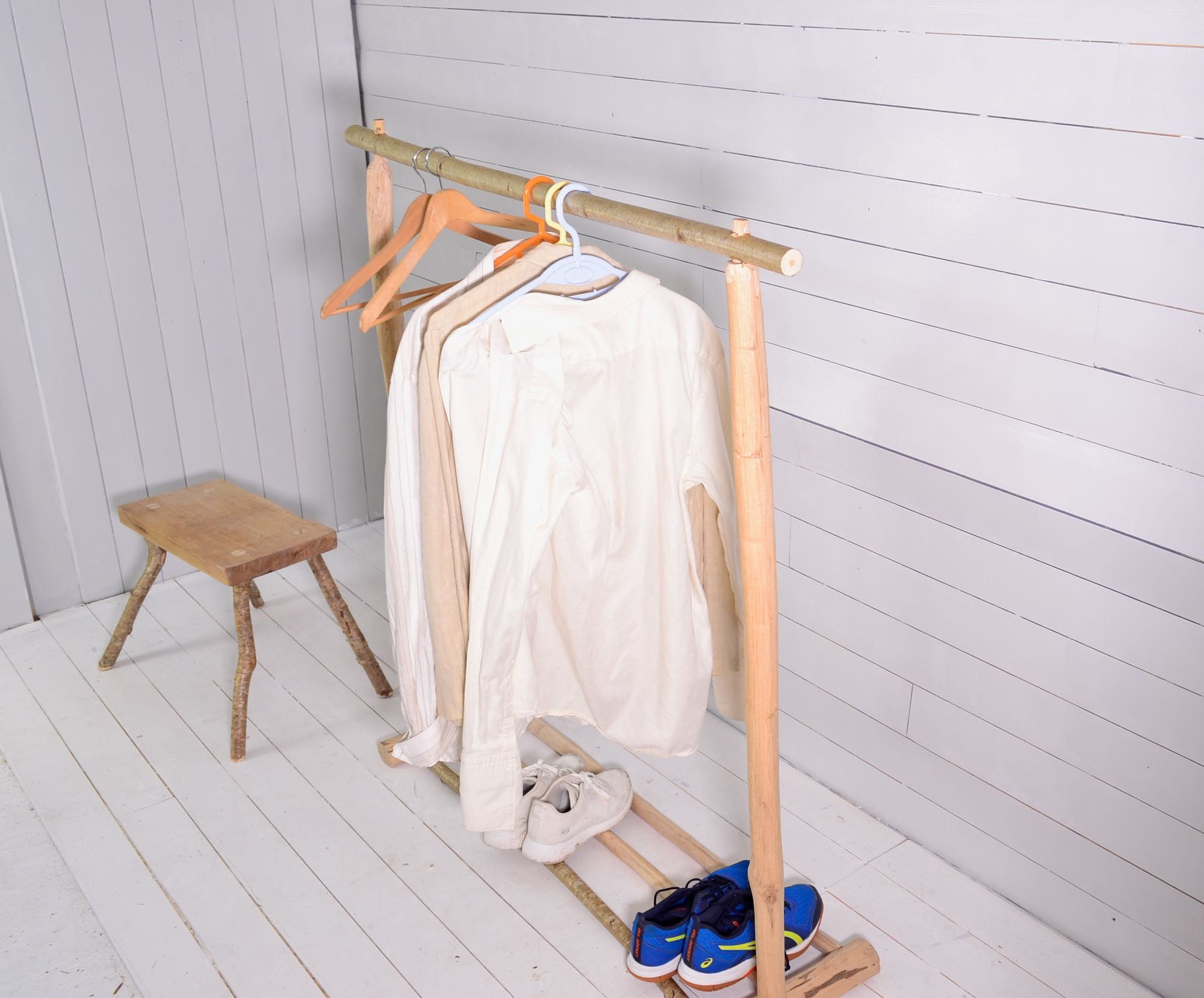 Boho wooden clothing rack, clothes hanger, handmade with hazel and