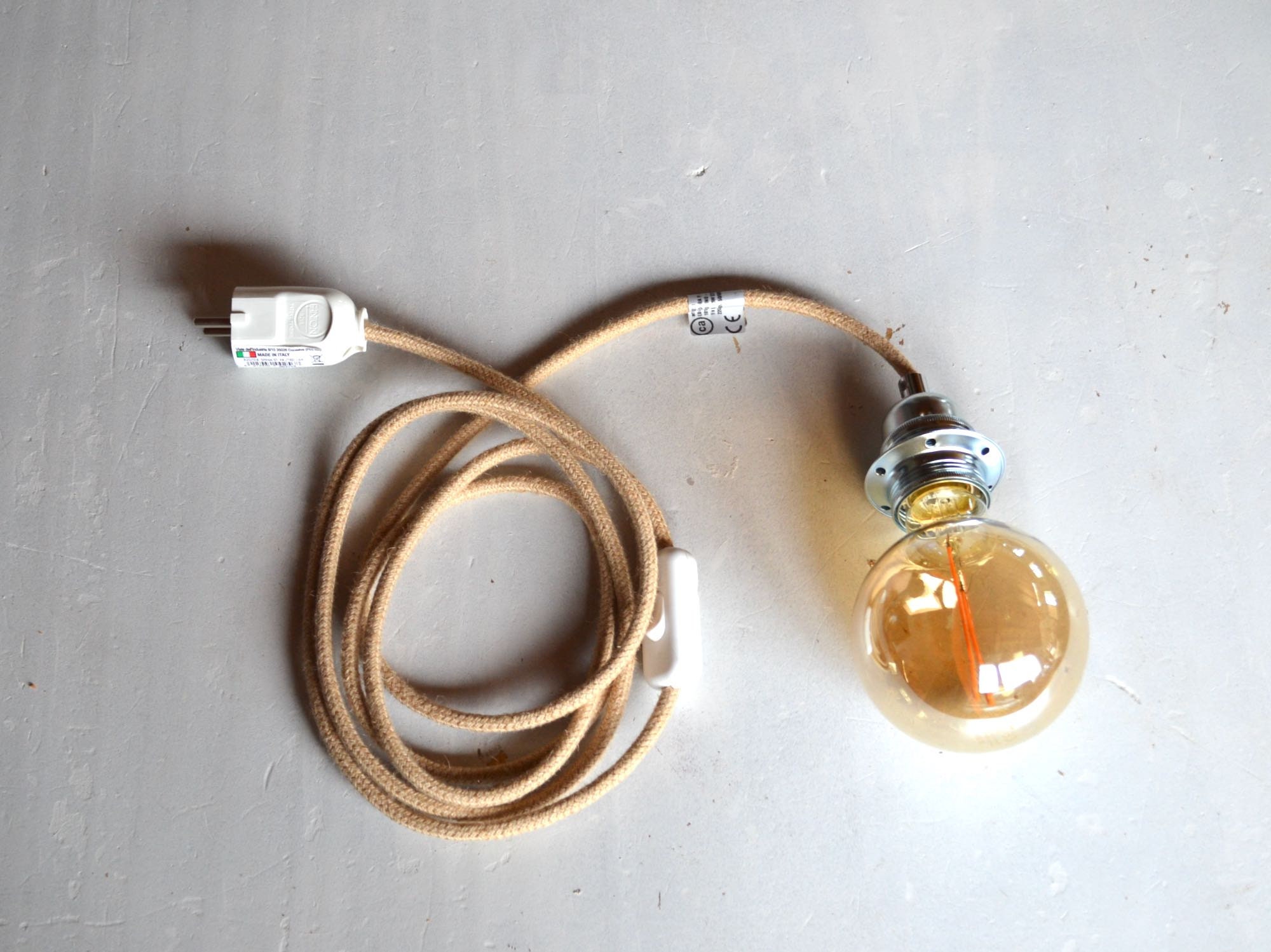 Balladeuse, Cordon Tissu Jute, 3M Douille Métal Argent ou Or