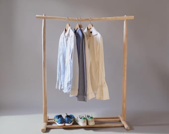 Perchero de madera natural, decoración de madera natural, estilo zen boho, mueble artesanal para dormitorio, pasillo o tienda, pieza única
