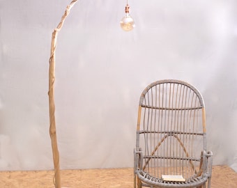 Tall  wooden floor lamp with a nice weathered oak branch