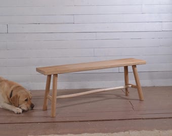 Gran banco de roble macizo con barra central natural, estilo boho