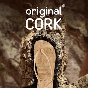 Cork flip flops and cotton logo bag with a unique cork lace image 1