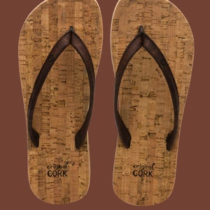 Cork flip flops and cotton logo bag with a unique cork lace Old Oak (Brown)