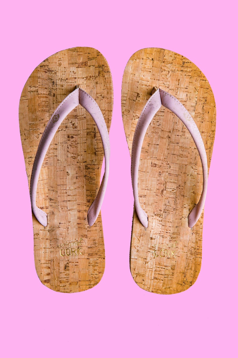 Cork flip flops and cotton logo bag with a unique cork lace Chic Pink(pink)