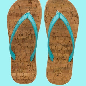 Cork flip flops and cotton logo bag with a unique cork lace Isl.Blue (turquoise)