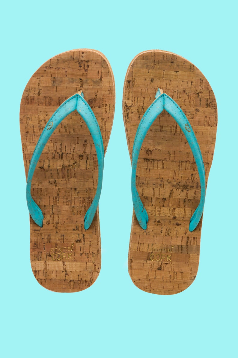 Cork flip flops and cotton logo bag with a unique cork lace Isl.Blue (turquoise)