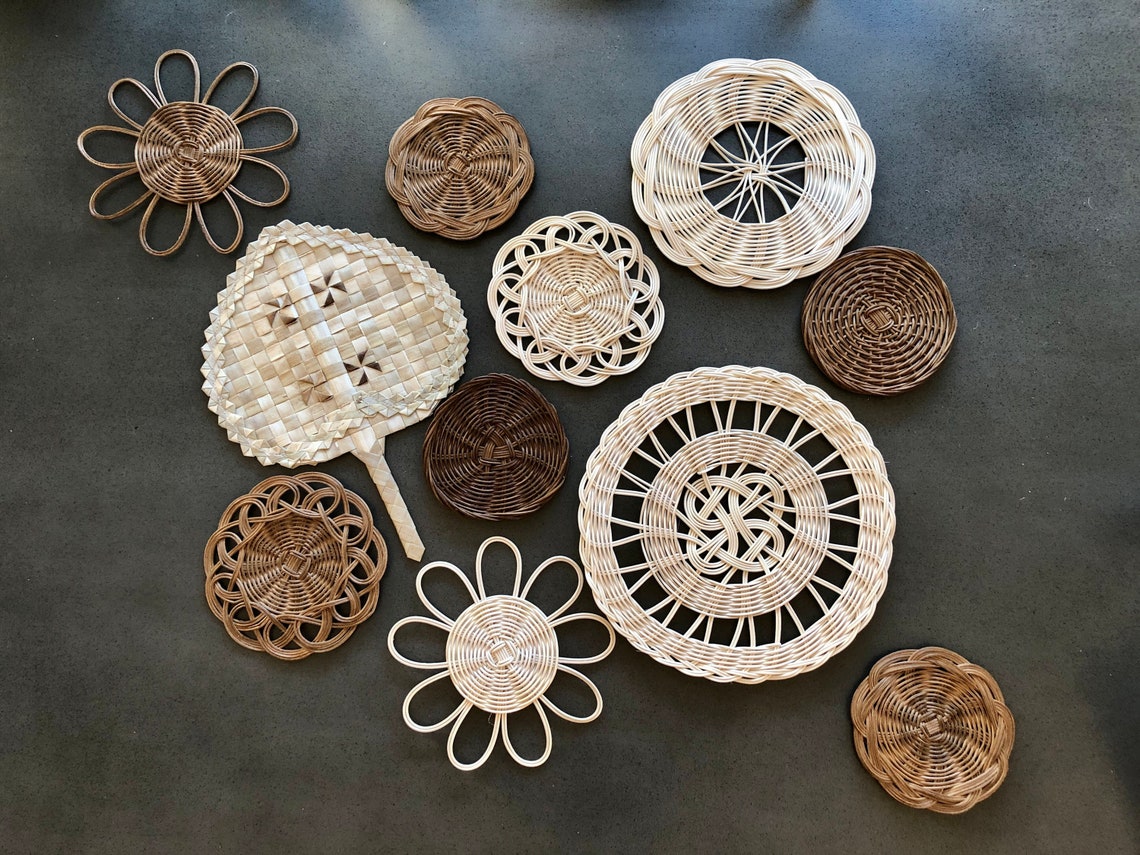 Rattan Flower Placemat. Rattan wall decor. Wicker flower Etsy