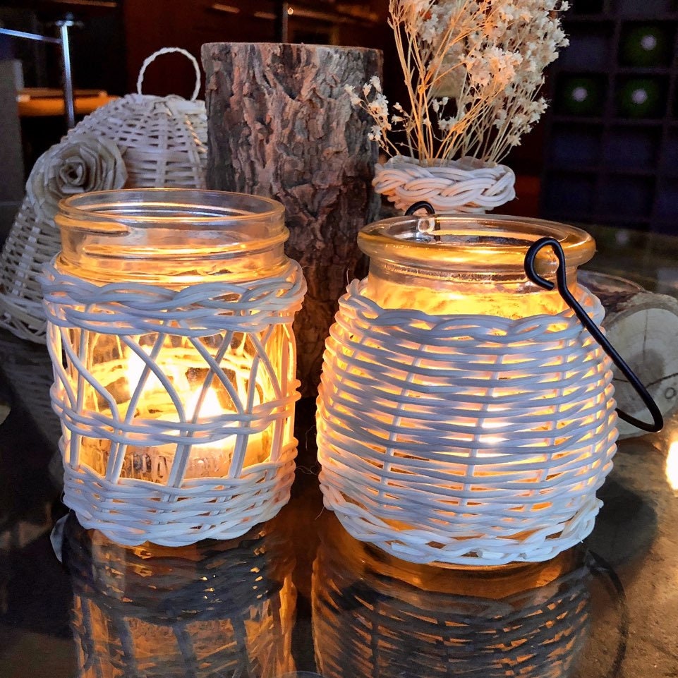 Rattan Candle Holder. Rattan Handwoven Over Glass Jars. Rattan Etsy UK