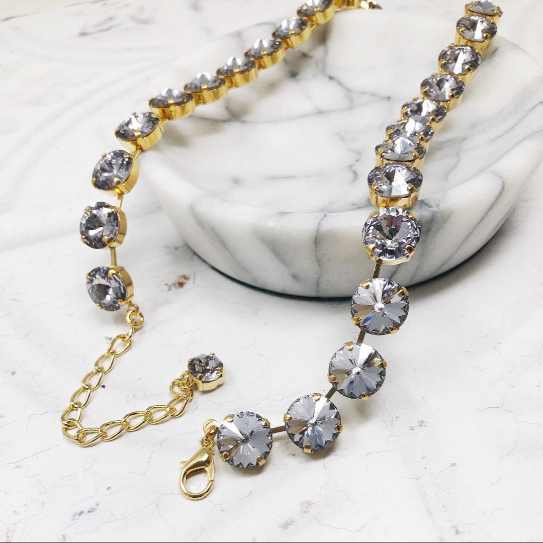 Collier Argent 925 Rhodié Avec Cristal Autrichien Rivoli 9mm - Pierre Cristal