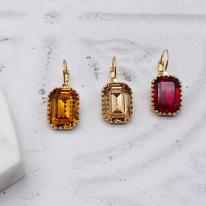 Ruby Red Austrian Crown Set Crystal Earrings,  Topaz Earrings, 19th Century Earrings, Reproduction Georgian Paste Earrings, Octagon Earrings