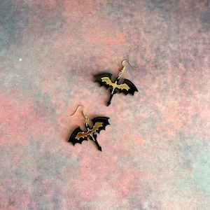 Black & gold dragon dangle earrings