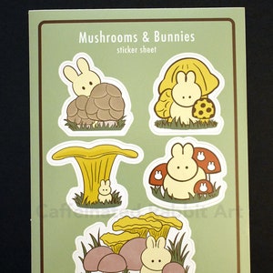 Mushrooms and bunnies sticker sheet -- mushroom -- bunny -- stickers