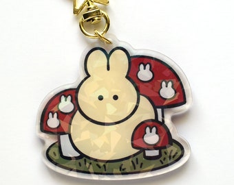 Bunny and mushroom acrylic charm -- keychain