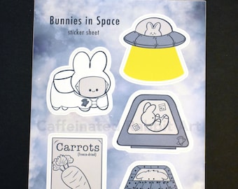 Bunnies in space sticker sheet -- bunny -- space -- stickers