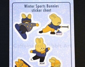 Winter sports bunny sticker sheet -- stickers -- bunny -- winter -- sports