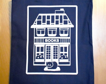 Screenprinted totebag -- bookstore cat -- bunny --choice of one