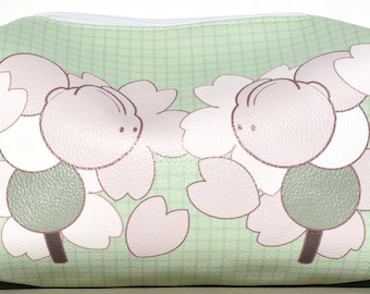 Cherry blossoms and bunnies zipper pouch -- flowers -- bunnies -- cosmetic pouch -- pencil case