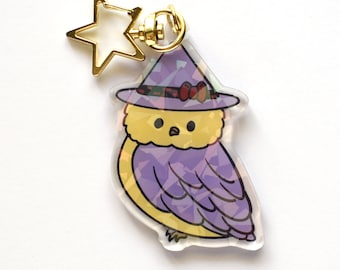 Witch owl acrylic charm -- keychain