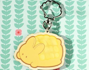 Melon pan bunny wooden charm -- keychain -- melon pan -- bunny -- bread -- wooden charm