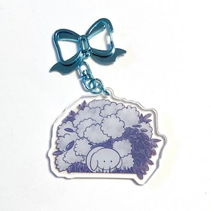 Hydrangeas and bunny acrylic charm -- acrylic charm -- bunny -- hydrangeas