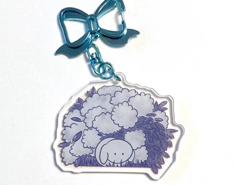 Hydrangeas and bunny acrylic charm -- acrylic charm -- bunny -- hydrangeas