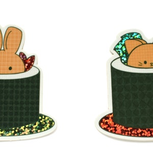 Glitter sushi stickers cat sushi sticker bunny sushi sticker glitter effect stickers sticker set image 1