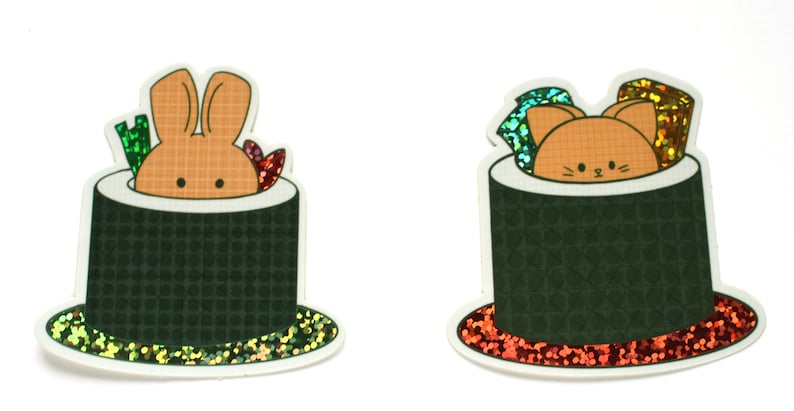 Glitter sushi stickers cat sushi sticker bunny sushi sticker glitter effect stickers sticker set image 1