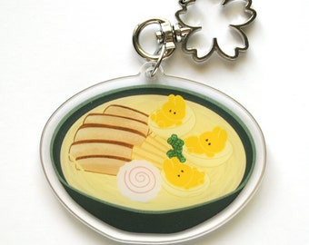 Ramen bowl with bunny eggs acrylic charm -- keychain