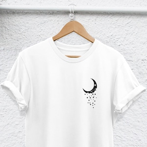 Moon stars Shirt Night Sky Shirt Moon T Shirt Crescent Moon Moon Phase Shirt Moon Tee Astronomy Shirt Moon pocket shirt Moon stars tee