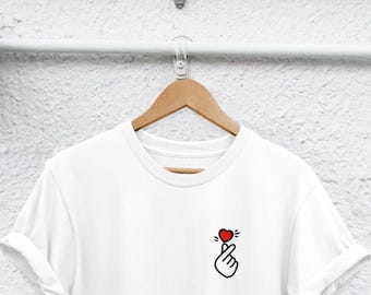 Korean Love Symbol, Kpop Heart Fingers Tee | Semi Combed Cotton | Unisex S-XXL, Rolled Sleeve