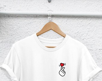 Korean Love Symbol, Kpop Heart Fingers Tee | Semi Combed Cotton | Unisex S-XXL, Rolled Sleeve