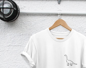 long neck shirt dino shirt DINOSAUR POCKET tshirt  funny dino shirt cute dino shirt jurrasic vegan vegetarian vegan vibes herbivore shirt